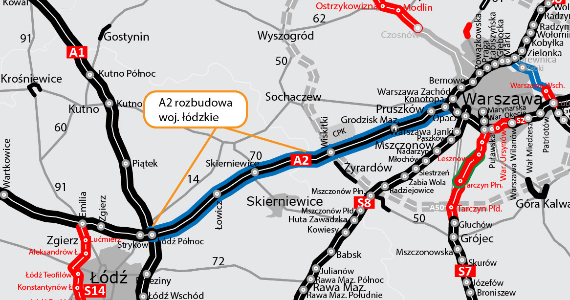 Autostrada A2 miedzy Łodzią a Warszawą będzie mieć 4 pasy /GDDKiA