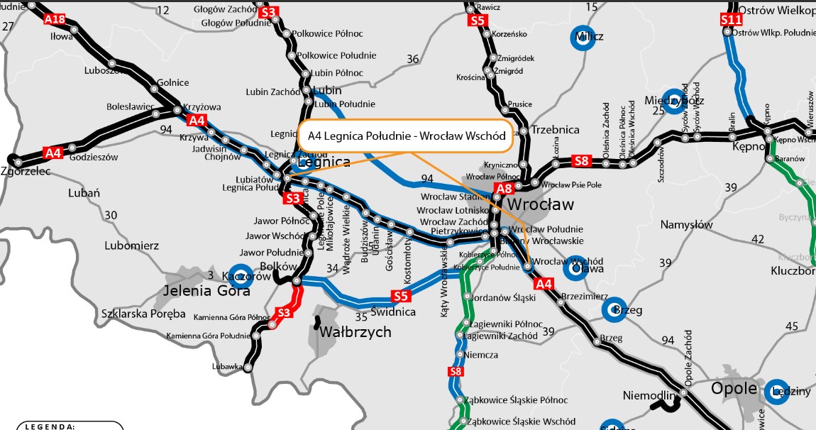 Autostrada A4 Legnica - Wrocław. Źródło: GDDKiA /