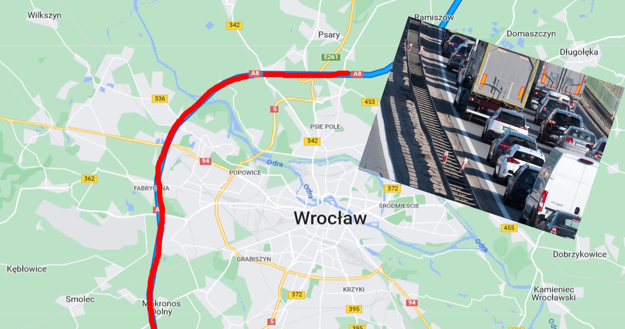 Autostradowa Obwodnica Wrocławia (autostrada A8) jest całkowicie zablokowana w kierunku na Kudowę Słone /