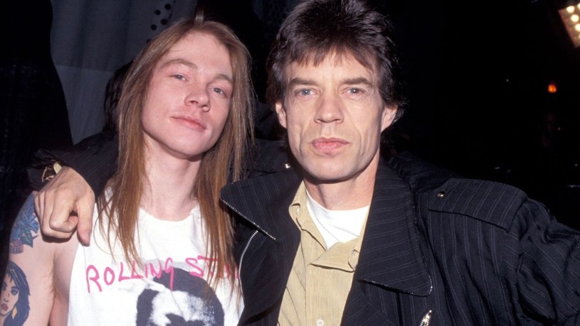 Axl Rose u boku Micka Jaggera w 1989 roku /KMazur /Getty Images