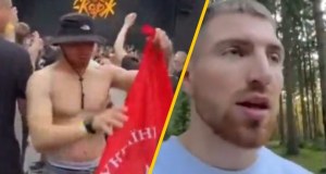 Banderowska flaga na Narodowym. Ukrainiec przeprasza