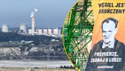 Baner z Tuskiem w Bogatyni. Aktywiści okupują maszynę