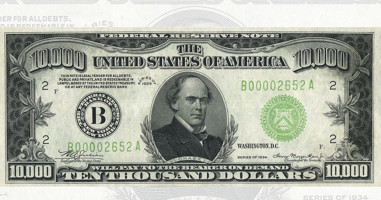 banknot 10 tys. dolarów został sprzedany na aukcji (na zdjęciu widoczny jest podobny, różni się numerem) /United States Government/domena publiczna /Wikimedia