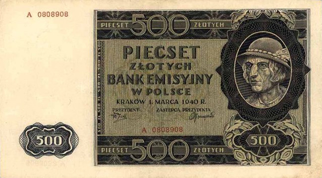 Banknot 500 zł, czyli okupacyjny "góral" - najwyższy nominał drukowany przez Bank Emisyjny (zdjęcie z domeny publicznej) /Archiwum autora