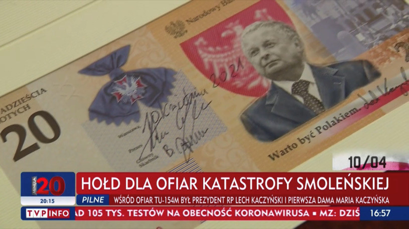 Banknot "Lech Kaczyński. Warto być Polakiem" /Źródło: tvp.info /