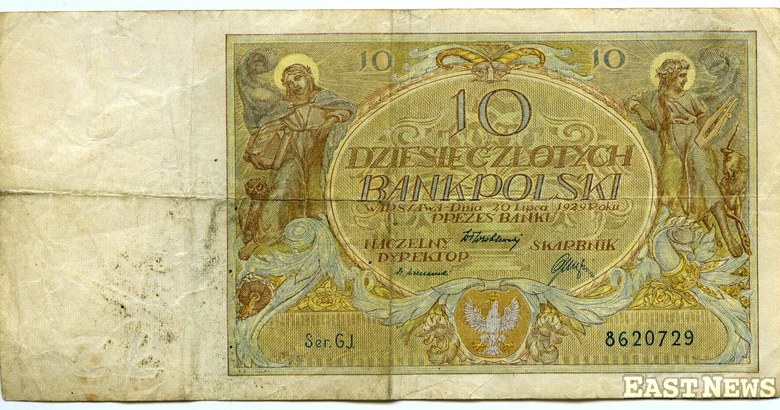 Banknot o nominale 10 złotych, emitowany w latach 1925-29 /Marek Zajdler /East News