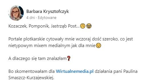 Barbara Krzysztofczyk /LinkedIn /Wirtualnemedia.pl