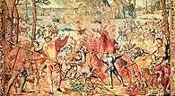 Barend van Orley, jedna z 12 scen Polowań cesarza Maksymiliana I, 1521-30, tapiseria, fragment /Encyklopedia Internautica