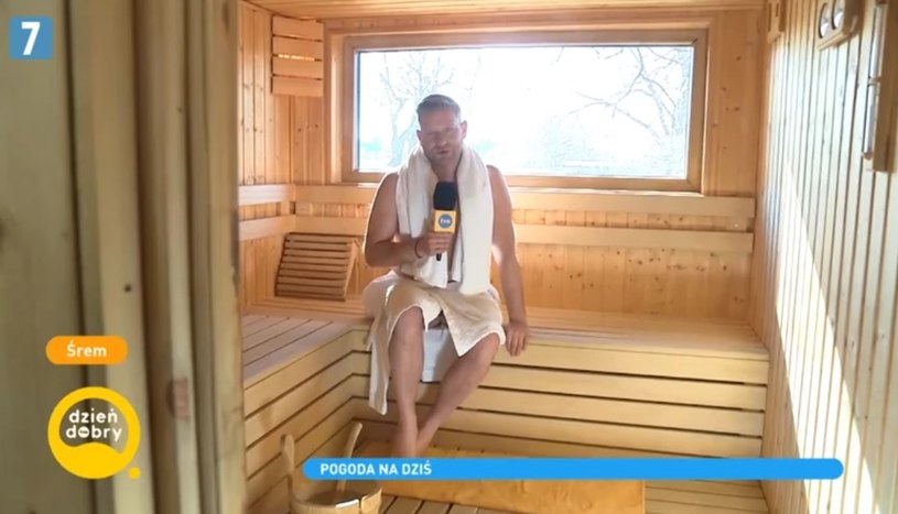 Bartek Jędrzejak w saunie /Screen: dziendobry.tvn.pl/ /materiał zewnętrzny