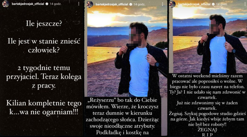 Bartek Jędrzejak żegna zamordowanego dziennikarza TVN https://www.instagram.com/bartekjedrzejak_official/ /Instagram