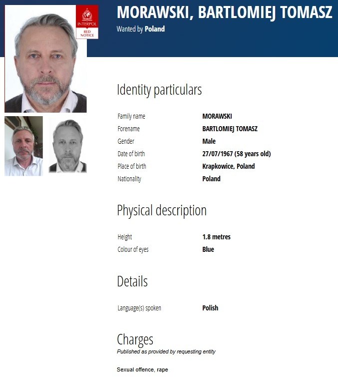 Bartłomiej Morawski jest poszukiwany czerwoną notą Interpolu /