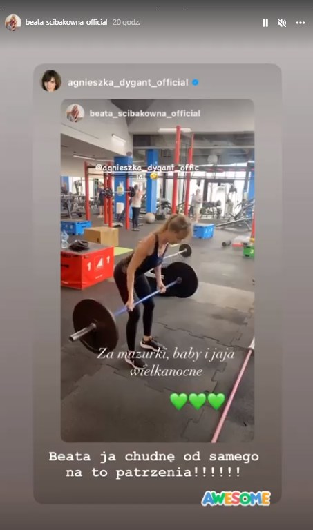 Beata Ścibakówna pokazała, jak pakuje na siłowni, a Agnieszka Dygant odpowiedziała na jej nagranie @beata_scibakowna_official/ /Instagram