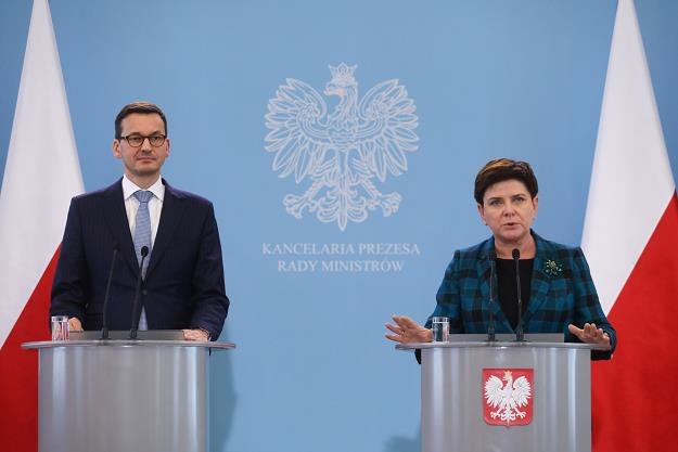 Beata Szydło i Mateusz Morawiecki po posiedzeniu rządu /PAP