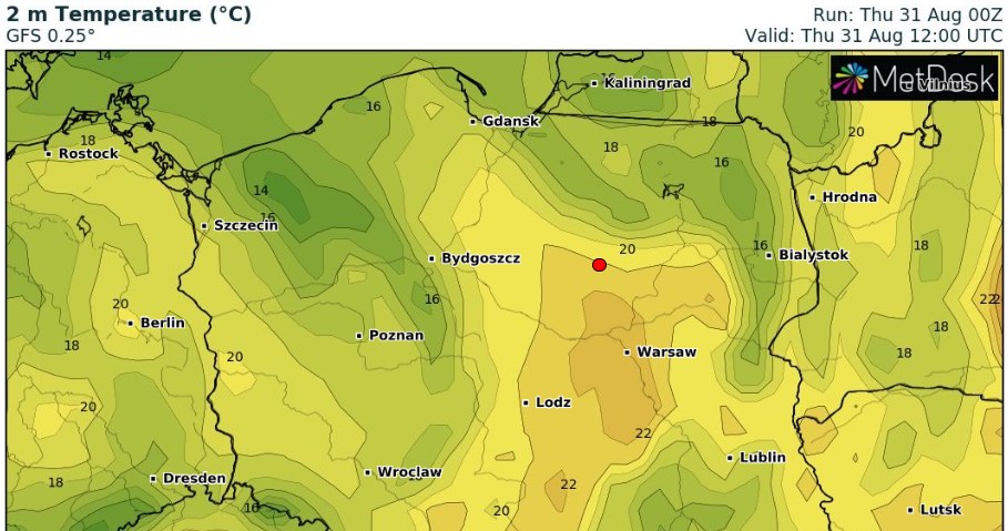Będzie chłodno: W ciągu dnia temperatura nie powinna przekroczyć 22 st. C /wxcharts /