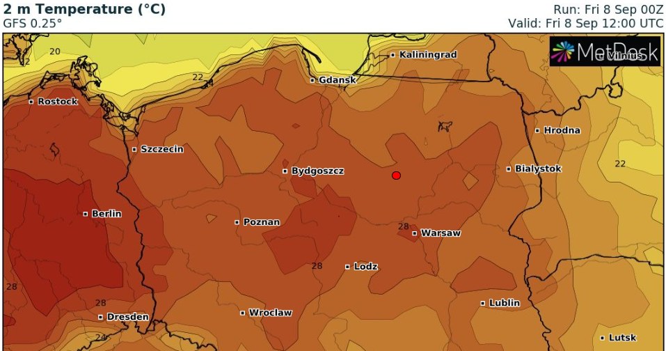 Będzie ciepło. Najwyższe temperatury w centrum i na zachodzie, gdzie miejscami może nawet być upalnie /wxcharts /