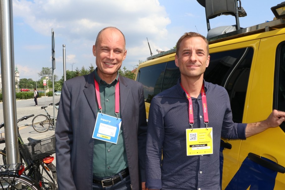 Bertrand Piccard i dziennikarz RMF FM Michał Zieliński /Józef Polewka /RMF FM