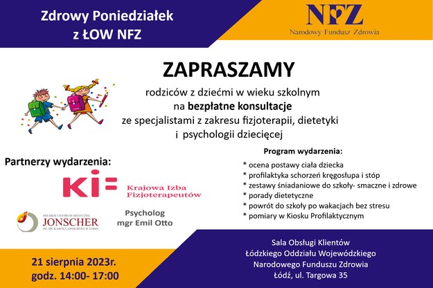Bezpłatne konsultacje dla rodziców dzieci powracających do szkoły zorganizował łódzki NFZ /NFZ Łódź /Materiały prasowe