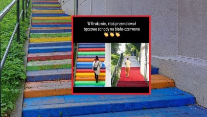 Bezprawne przemalowanie słynnych schodów w Krakowie. Berkowicz: Brawo!