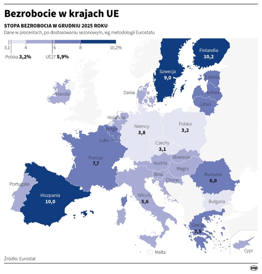 Bezrobocie w krajach UE /Michał Czernek
