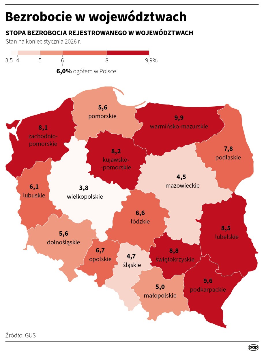 Bezrobocie w Polsce - podział na województwa /Michał Czernek /PAP