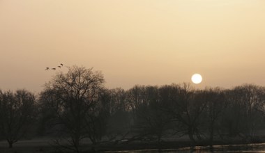 Biały zachód słońca nad Wartą