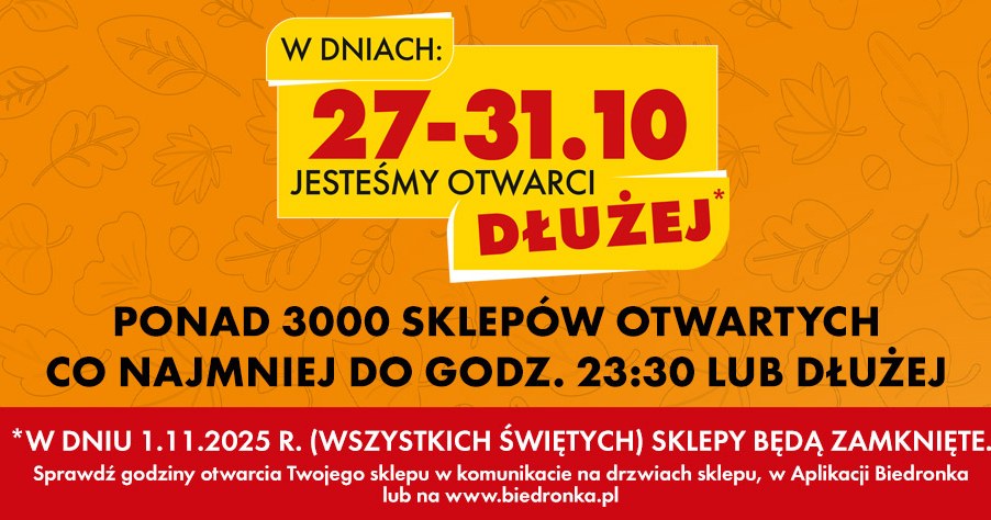 **Biedronka wydłuża godziny otwarcia 27–31 października /Biedronka /INTERIA.PL