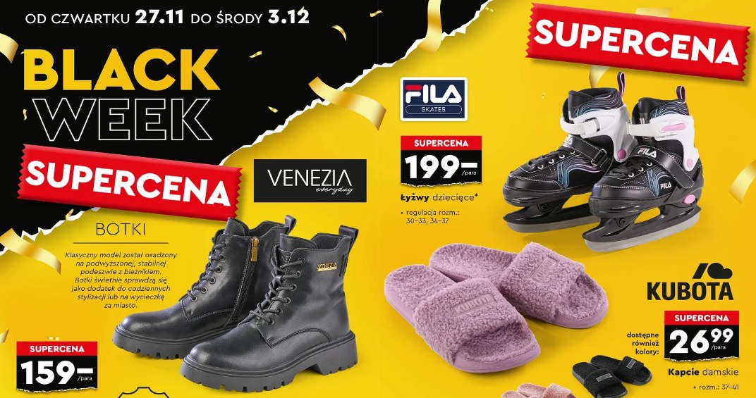 Black Week w Biedronce – botki Venezia, łyżwy Fila i kapcie Kubota w supercenach! /Biedronka /INTERIA.PL