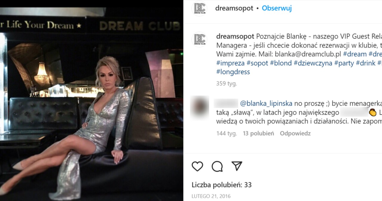 Blanka Lipińska w Dream Clubie /@dreamsopot /Instagram