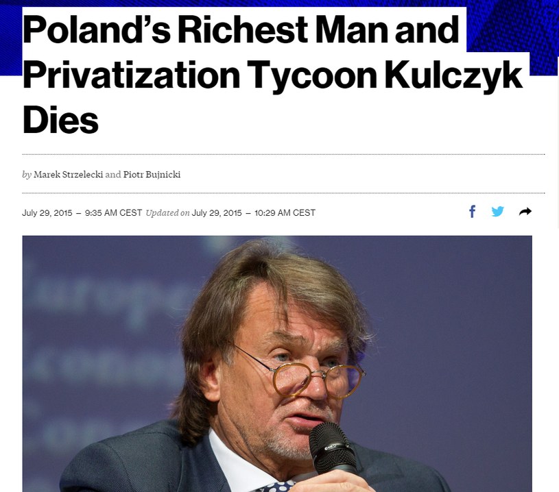 Bloomberg o śmierci Jana Kulczyka /Bloomberg /