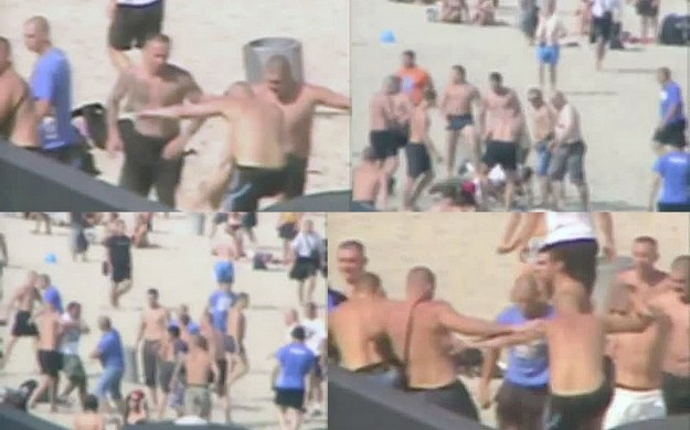 Bójka na plaży w Gdyni (zdj. z monitoringu miejskiego) /Policja /PAP