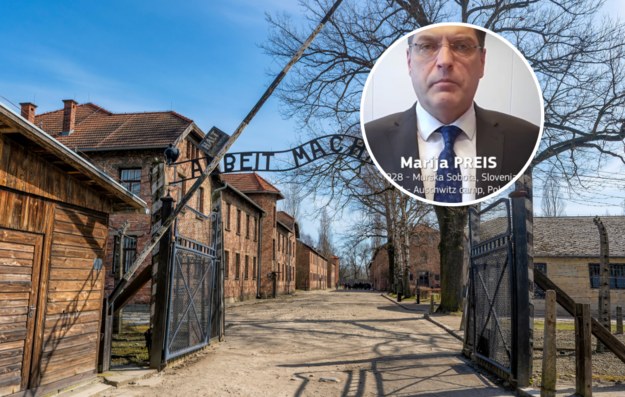 Brama niemieckiego obozu koncentracyjnego Auschwitz i screen z nagrania opublikowanego przez Komisję Europejską /Shutterstock