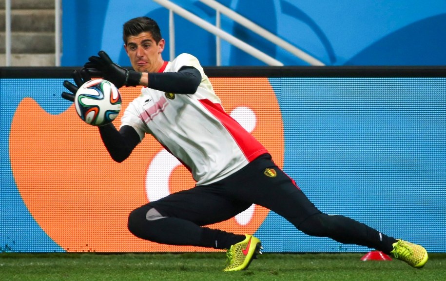 Bramkarz reprezentacji Belgii Thibaut Courtois w czasie treningu /DIEGO AZUBEL /PAP/EPA