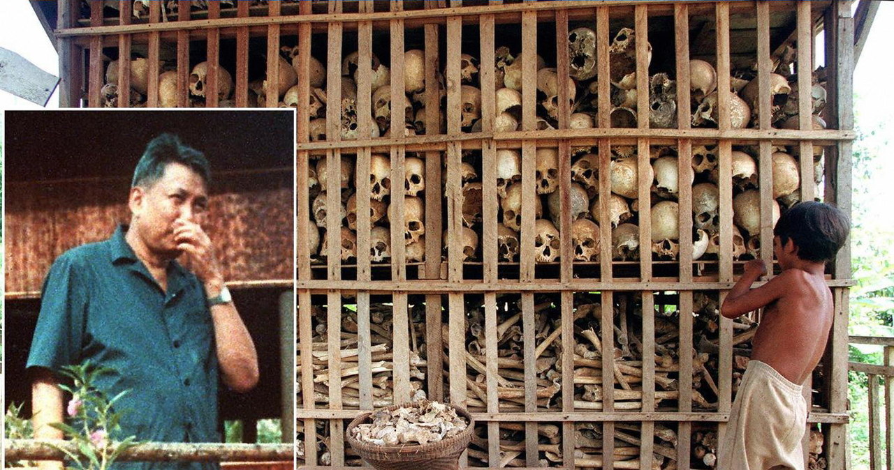 "Brat nr 1" Pol Pot, przywódca Czerwonych Khmerów, na tle sszczątków ofiar jego reżimu /AFP