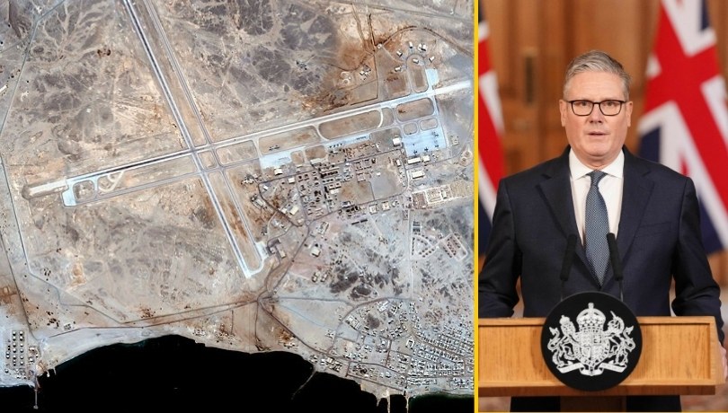 Brytyjczycy udostępnią bazy do obrony przed Iranem. Na zdjęciu brytyjski premier i widok z satelity na brytyjską bazę w Omanie /Science Photo Library/JONATHAN BRADY/AFP /East News