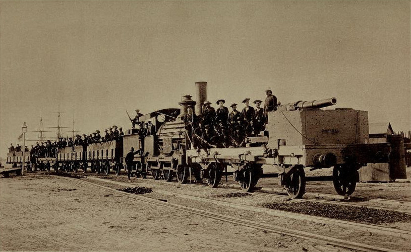 Brytyjski pociąg pancerny niedaleko Aleksandrii podczas wojny brytyjsko-egipskiej w 1882