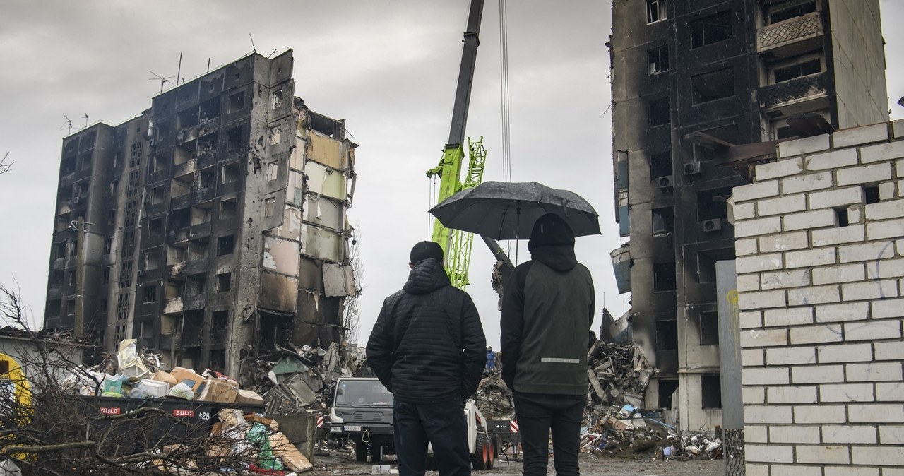 Budynek zniszczony przez Rosjan w Borodziance pod Kijowem /Nur Photo /East News