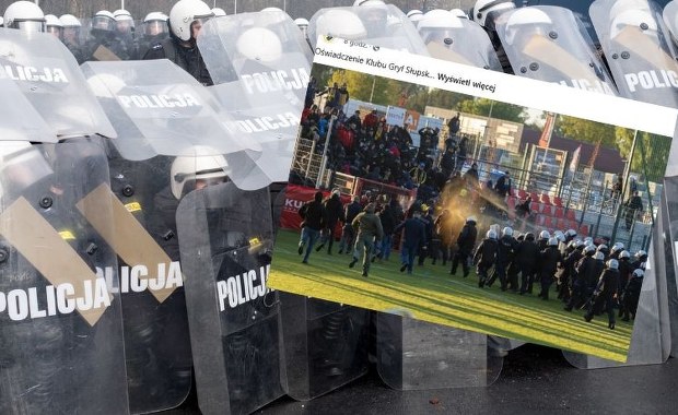 Burdy na meczu w Słupsku. Ranni policjanci