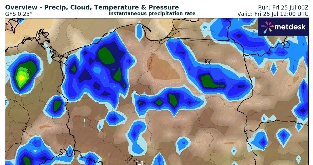 Burze mogą się pojawić niemal wszędzie, jednak najsilniejsze będą w Karpatach oraz na północnym zachodzie /wxcharts /