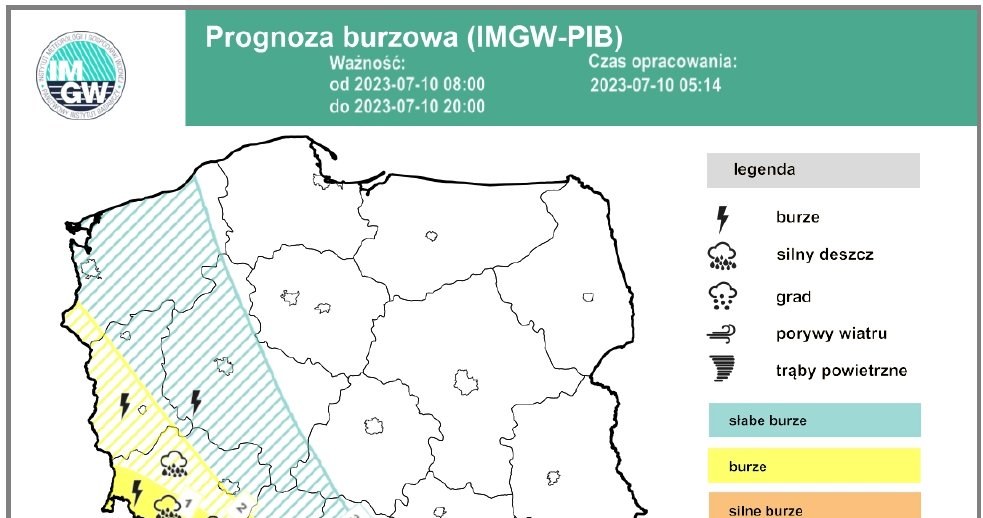 Burze pojawią się na zachodzie i południowym zachodzie. Lokalnie mogą też przynieść grad /IMGW /