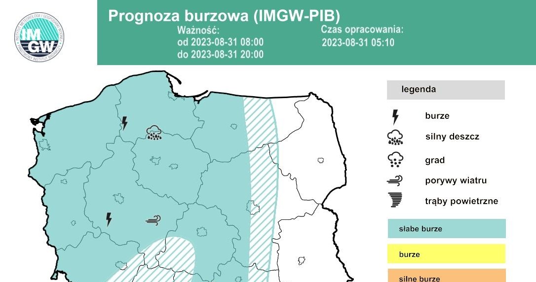 Burze pojawią się na zachodzie, w centrum i na południu Polski, jednak będą słabsze niż w poprzednich dniach /IMGW /