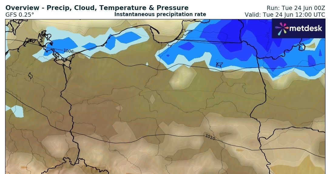 Burze we wtorek skupią się na północno-wschodniej części Polski /wxcharts /