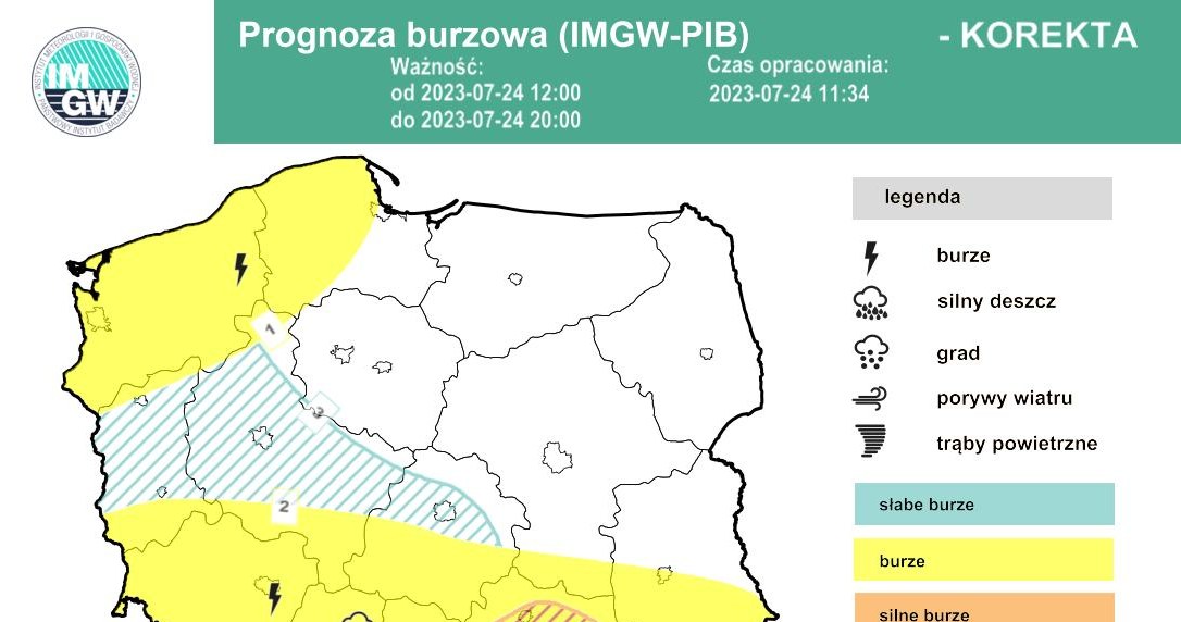 Burze z gradem możliwe w dużej części kraju. W woj. małopolskim, śląskim, świętokrzyskim i podkarpackim będą najsilniejsze /IMGW /