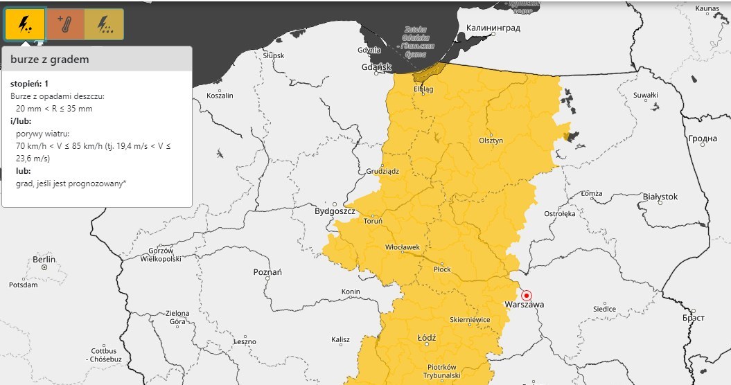 Burze z gradem pojawią się wieczorem i w nocy. Uważać muszą mieszkańcy pięciu województw /IMGW /