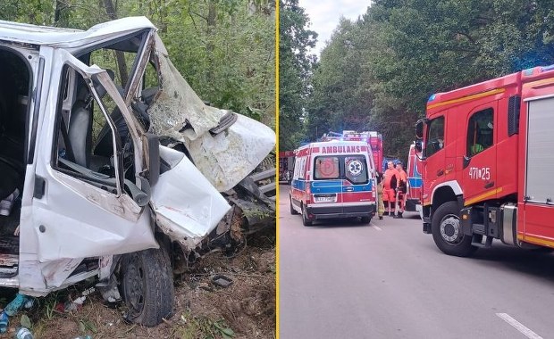 Bus z 9 pasażerami uderzył w drzewo. Kierował 19-latek bez prawa jazdy