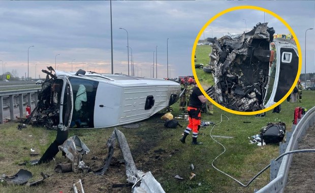 Bus z Ukraińcami dachował na A4. Wypadek koło Łańcuta