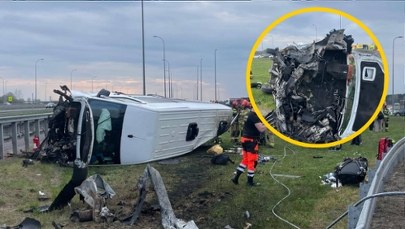 Bus z Ukraińcami dachował na A4. Wypadek koło Łańcuta