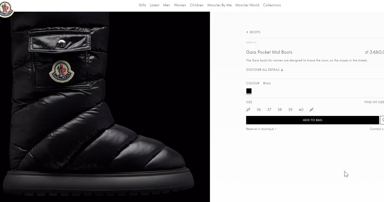 Buty Moncler Małgorzaty Rozenek /https://www.moncler.com/en-pl/women/footwear/boots/gaia-pocket-mid-boots-black-I109B4H00020M2707999.html /materiał zewnętrzny