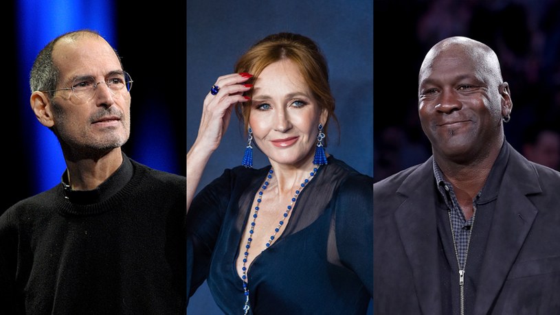 Były prezes Apple Steve Jobs, pisarka J.K. Rowling oraz słynny koszykarz Michael Jordan udowodnili, że można przekuć porażkę w sukces (fot. Bloomberg / Contributor, Samir Hussein / Contributor, Streeter Lecka / Staff) /Getty Images