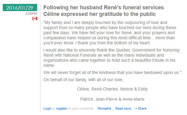 Celine Dion po śmierci swojego męża /oficjalna strona wykonawcy