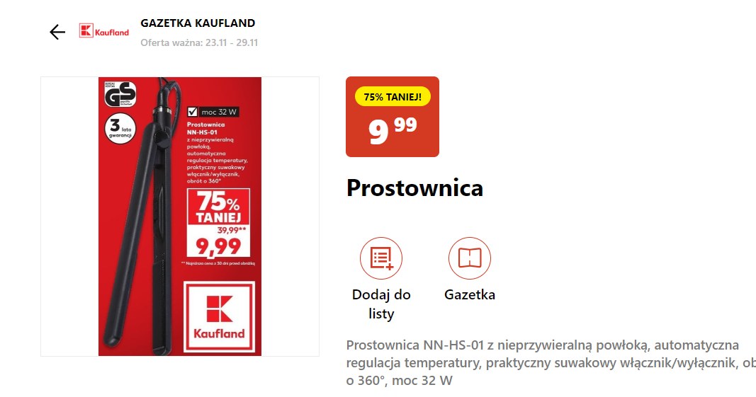 Cena prostownicy w Black Friday. /Kaufland /INTERIA.PL